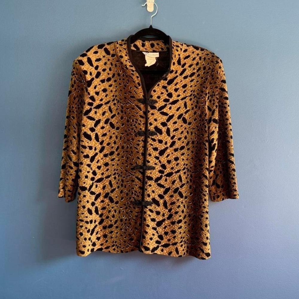 Vintage 90s Dressbarn Blouse Women's Size 12 Leopard Animal Print‎ Toggle Retro
